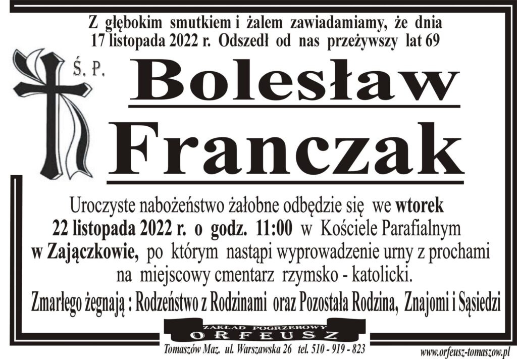 Read more about the article Ś.P. Bolesław Franczak