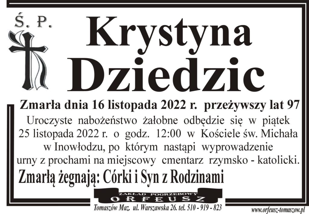 Read more about the article Ś.P. Krystyna Dziedzic